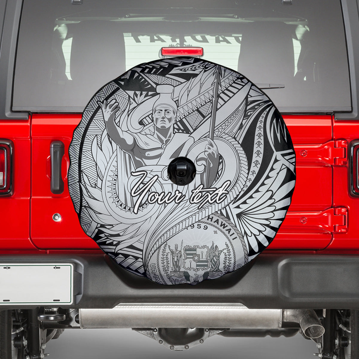 Personalised Aloha King Kamehameha Spirits Spare Tire Cover Grey Special LT9 - Polynesian Pride