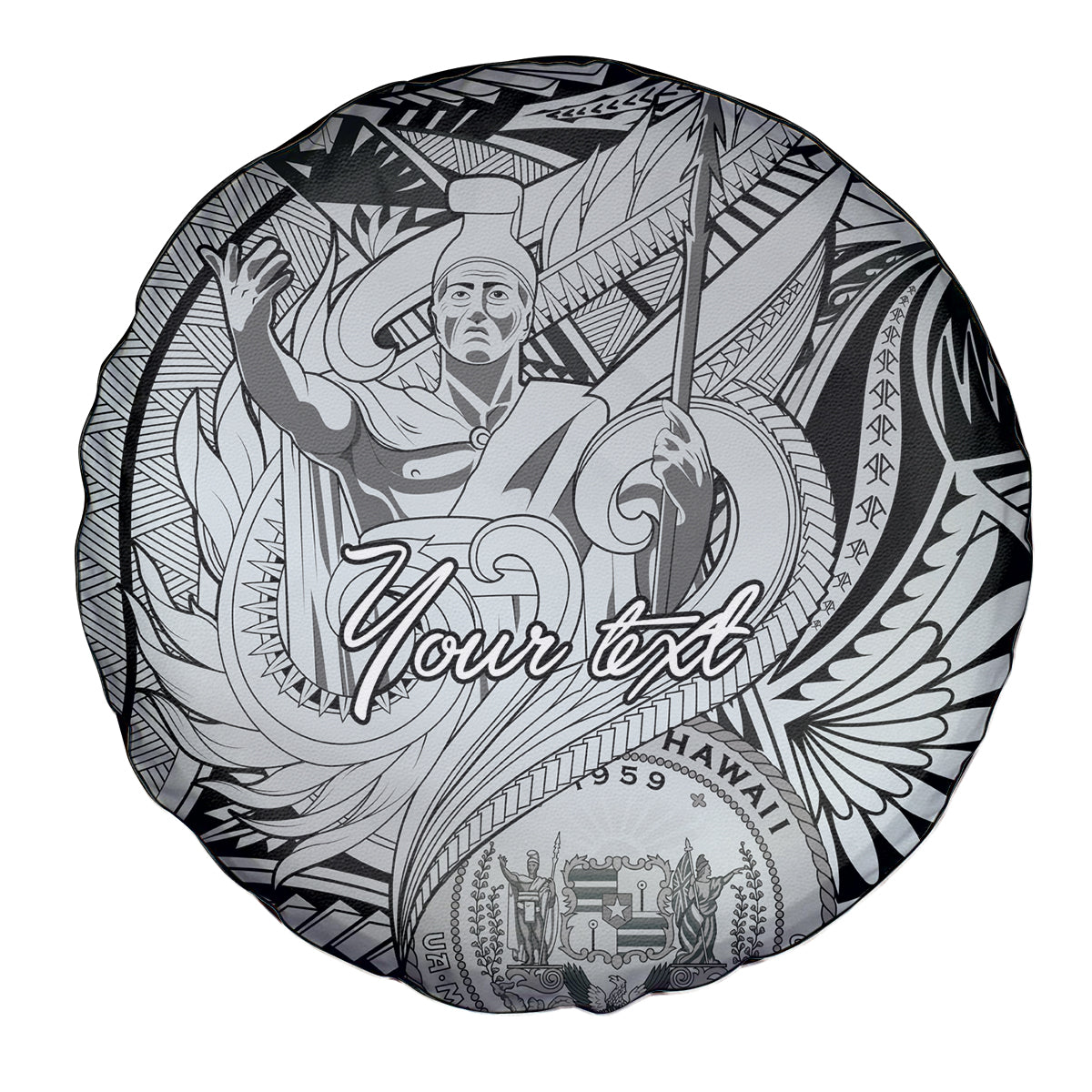 Personalised Aloha King Kamehameha Spirits Spare Tire Cover Grey Special LT9 - Polynesian Pride