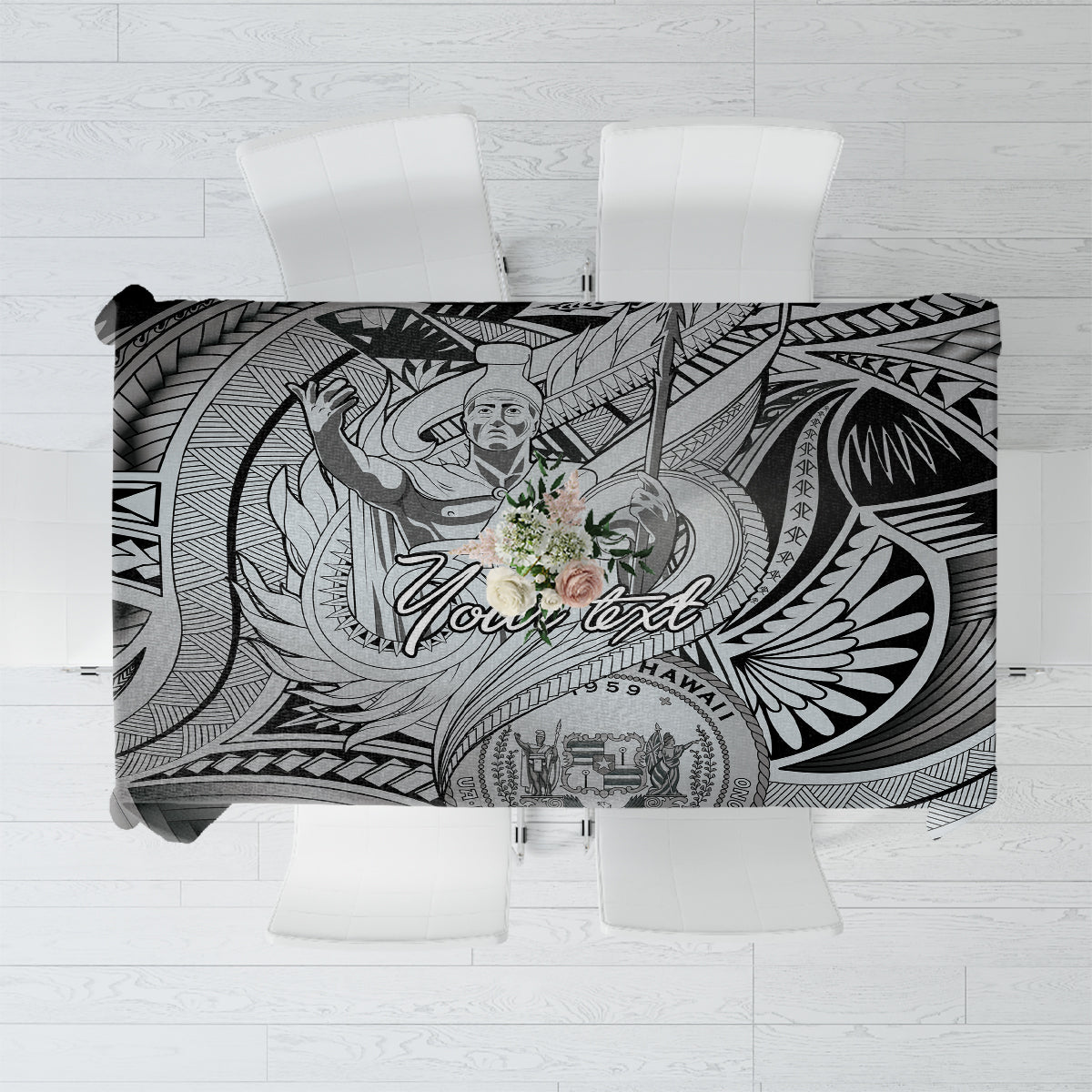 Personalised Aloha King Kamehameha Spirits Tablecloth Grey Special LT9 Grey - Polynesian Pride