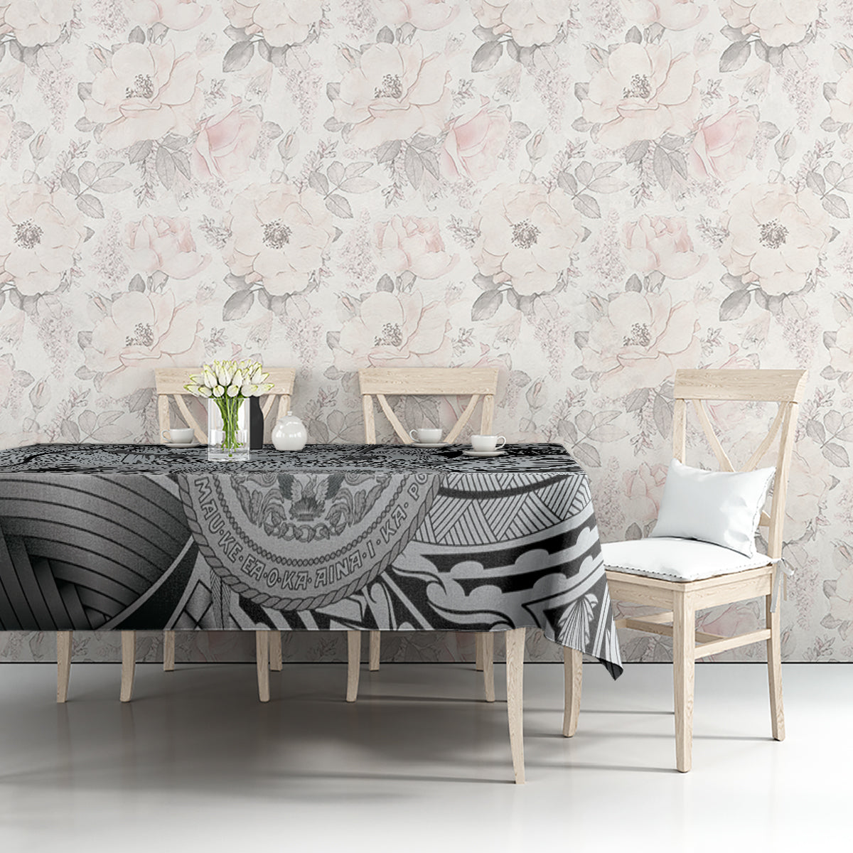 Personalised Aloha King Kamehameha Spirits Tablecloth Grey Special LT9 - Polynesian Pride