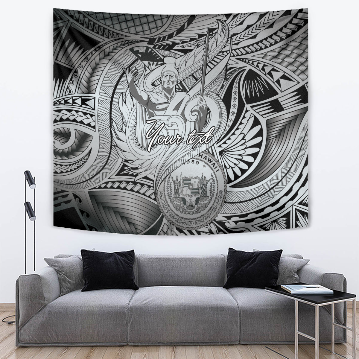 Personalised Aloha King Kamehameha Spirits Tapestry Grey Special LT9 Grey - Polynesian Pride