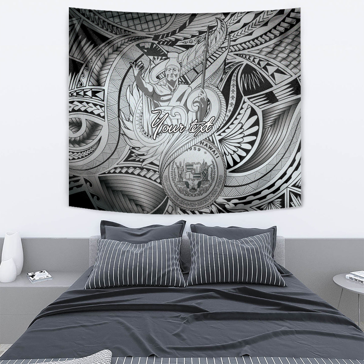 Personalised Aloha King Kamehameha Spirits Tapestry Grey Special LT9 - Polynesian Pride