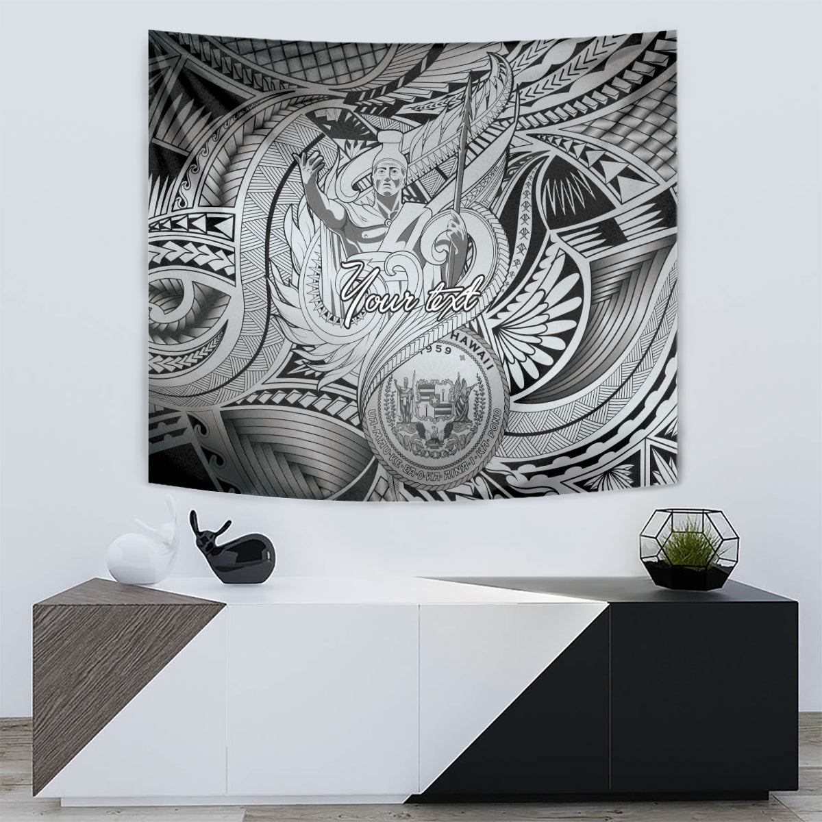 Personalised Aloha King Kamehameha Spirits Tapestry Grey Special LT9 - Polynesian Pride