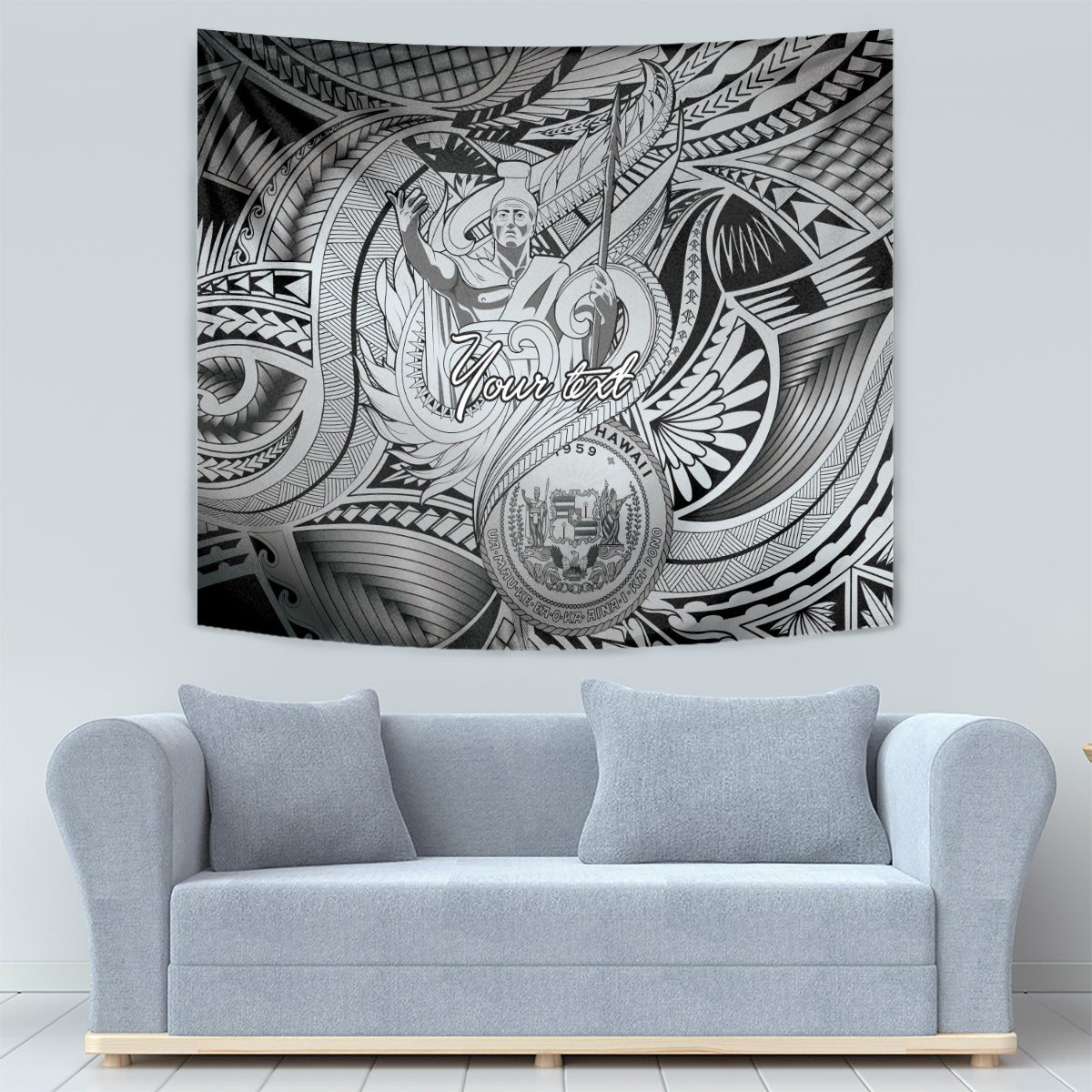 Personalised Aloha King Kamehameha Spirits Tapestry Grey Special LT9 - Polynesian Pride