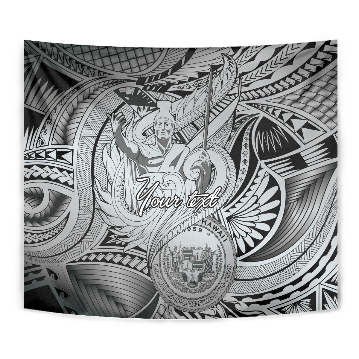Personalised Aloha King Kamehameha Spirits Tapestry Grey Special LT9 - Polynesian Pride
