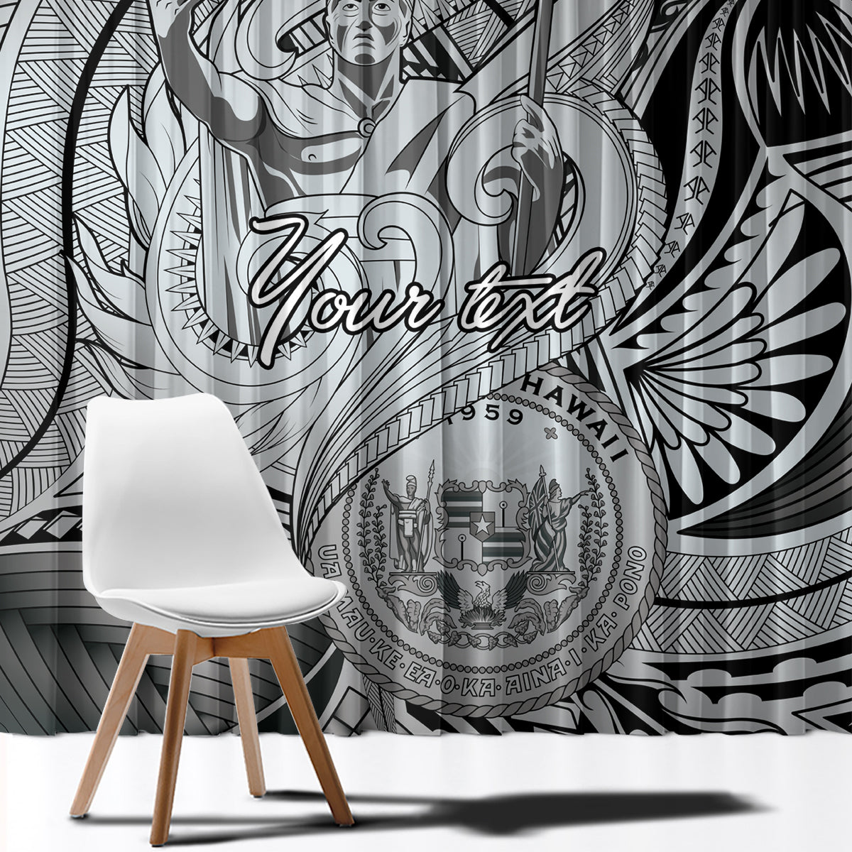 Personalised Aloha King Kamehameha Spirits Window Curtain Grey Special LT9 - Polynesian Pride
