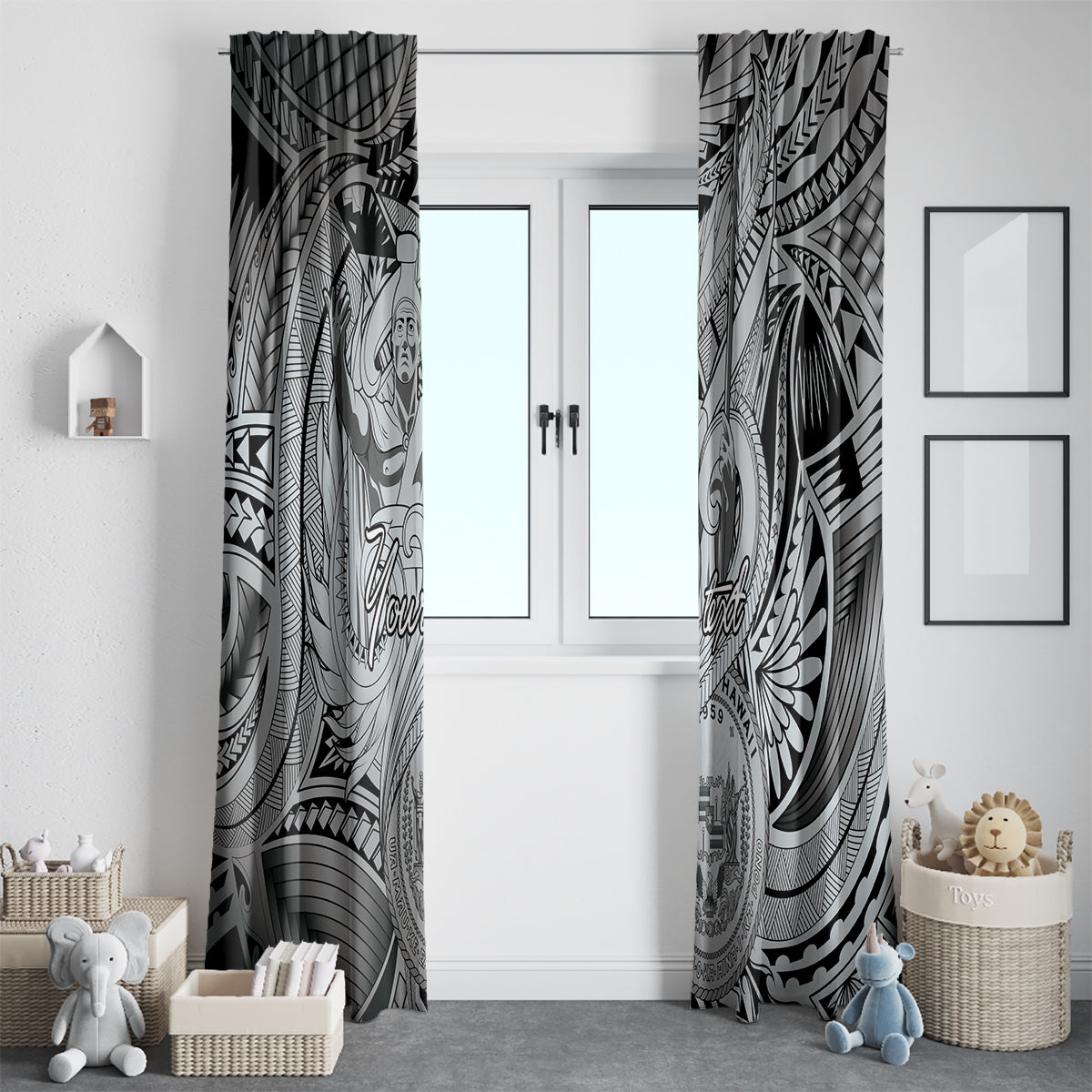 Personalised Aloha King Kamehameha Spirits Window Curtain Grey Special LT9 - Polynesian Pride