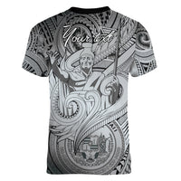 Personalised Aloha King Kamehameha Spirits Women V Neck T Shirt Grey Special LT9 - Polynesian Pride