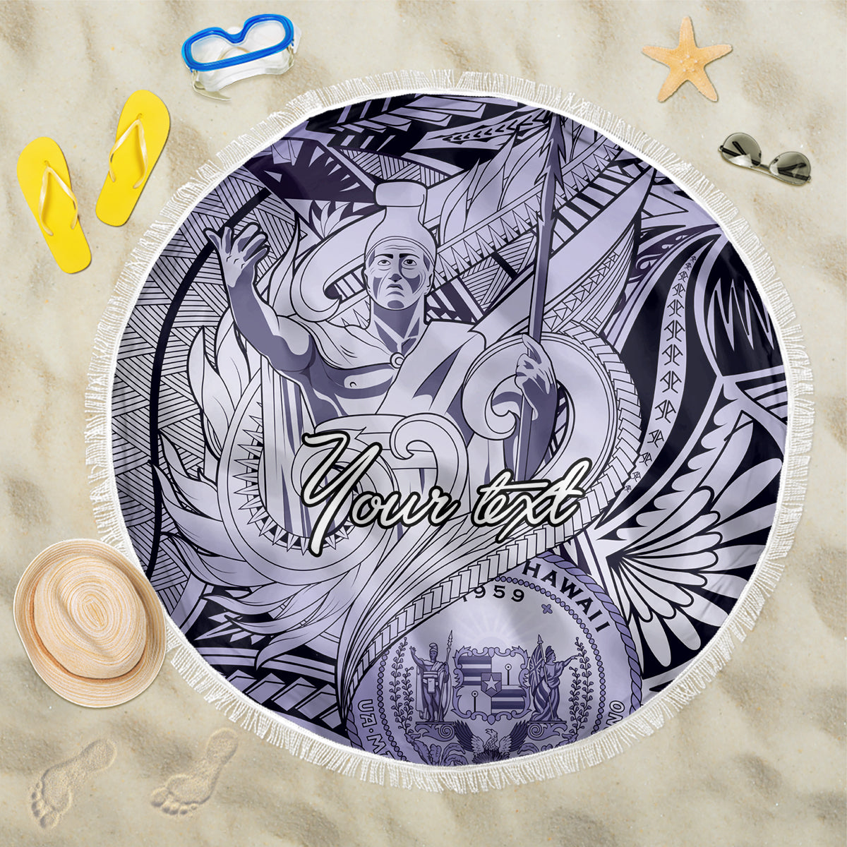 Personalised Aloha King Kamehameha Spirits Beach Blanket Violet Special LT9 One Size 150cm Violet - Polynesian Pride