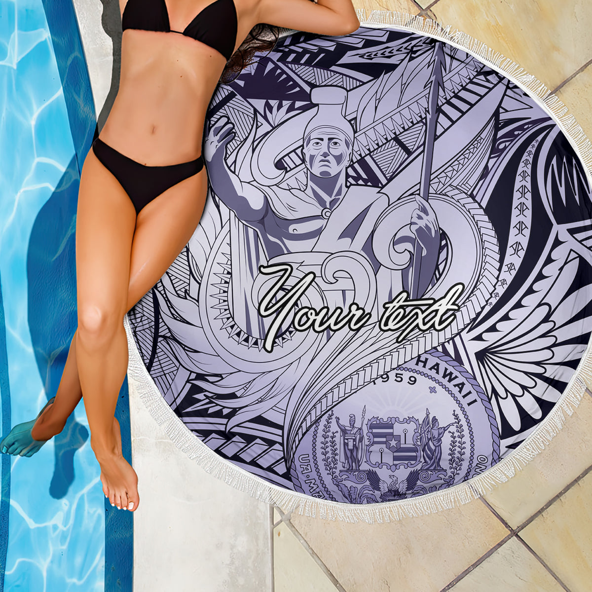 Personalised Aloha King Kamehameha Spirits Beach Blanket Violet Special LT9 - Polynesian Pride