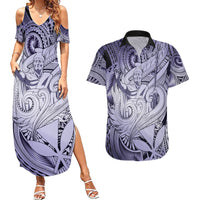 Personalised Aloha King Kamehameha Spirits Couples Matching Summer Maxi Dress and Hawaiian Shirt Violet Special LT9 Violet - Polynesian Pride