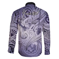 Personalised Aloha King Kamehameha Spirits Family Matching Off Shoulder Long Sleeve Dress and Hawaiian Shirt Violet Special LT9 - Polynesian Pride