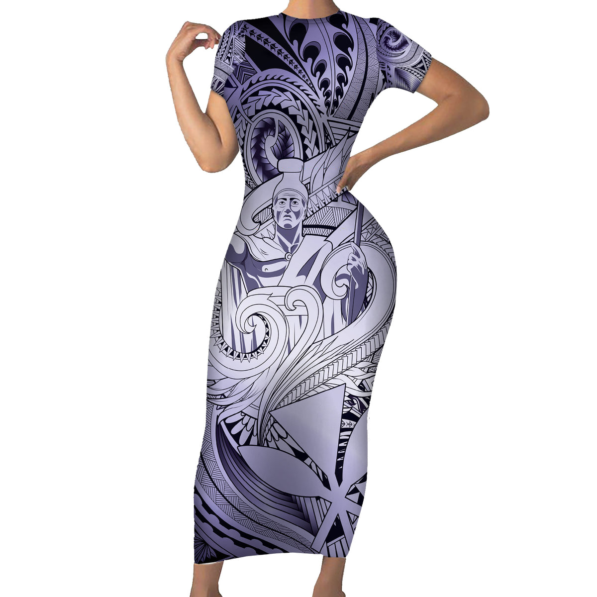 Personalised Aloha King Kamehameha Spirits Family Matching Short Sleeve Bodycon Dress and Hawaiian Shirt Violet Special LT9 Mom's Dress Violet - Polynesian Pride