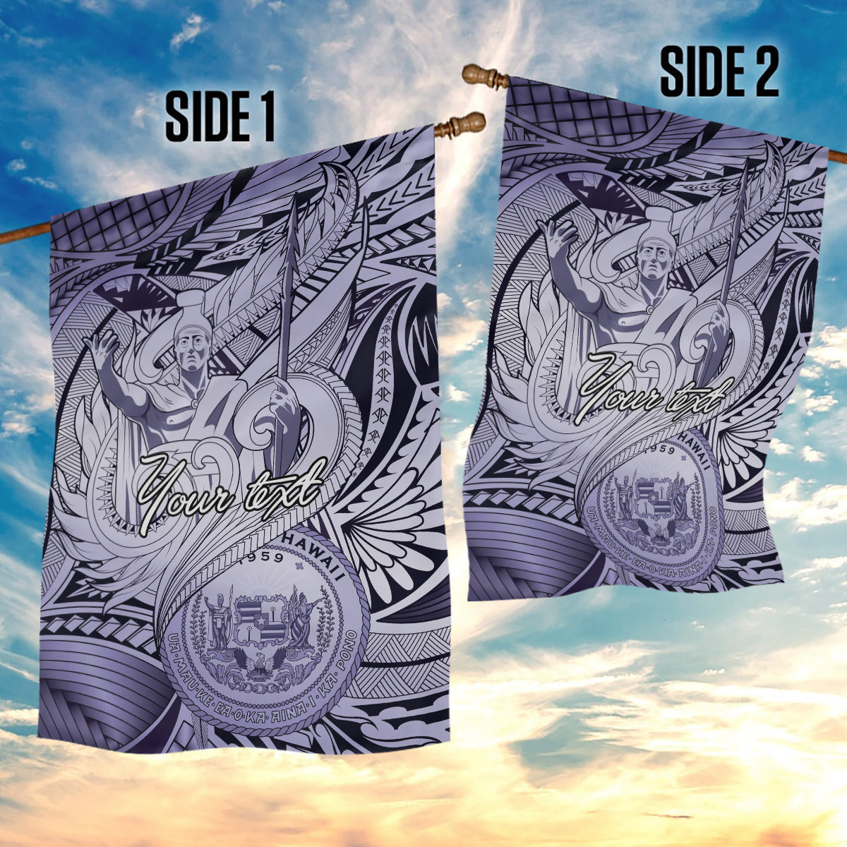 Personalised Aloha King Kamehameha Spirits Garden Flag Violet Special LT9 - Polynesian Pride