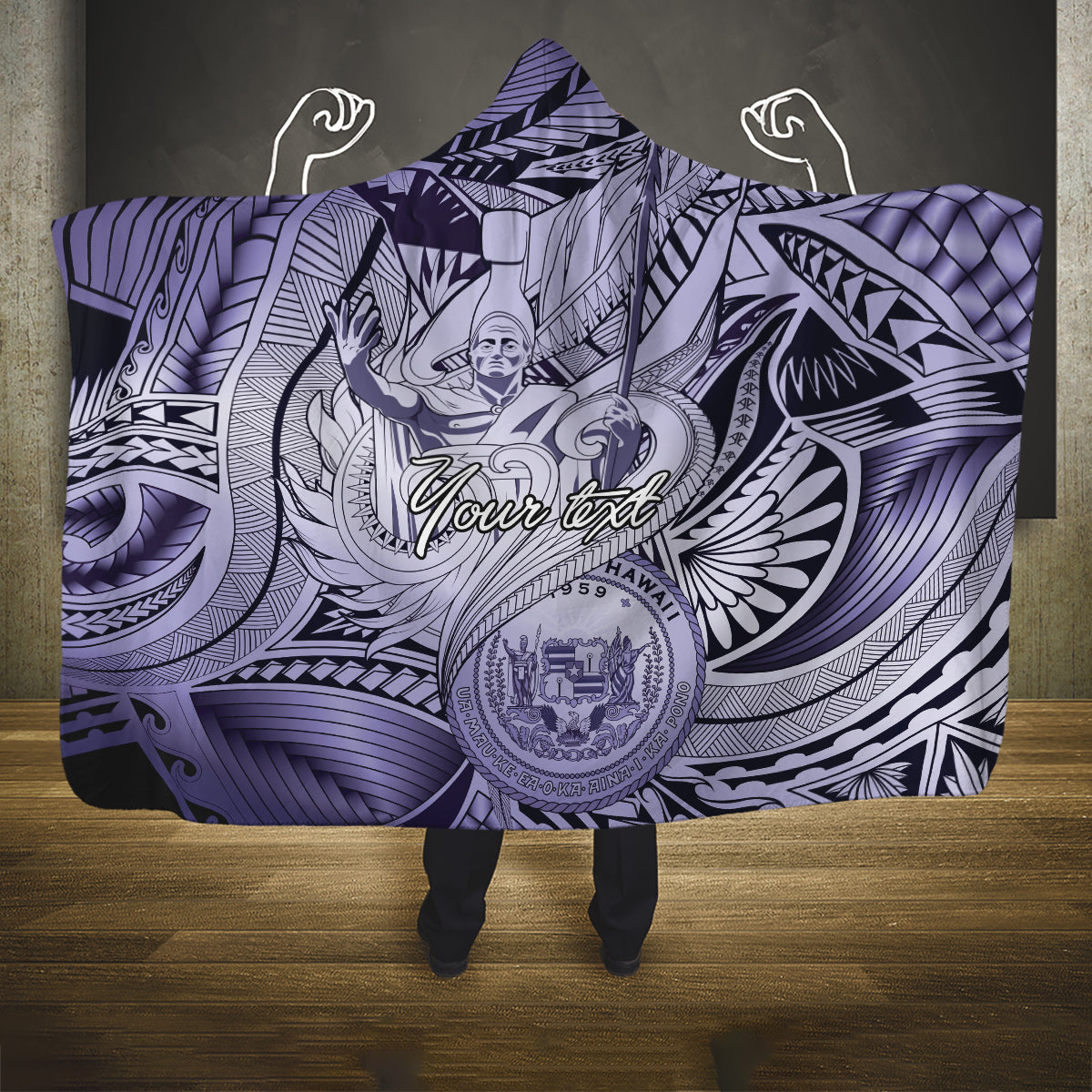 Personalised Aloha King Kamehameha Spirits Hooded Blanket Violet Special LT9 One Size Violet - Polynesian Pride