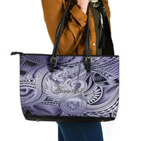 Personalised Aloha King Kamehameha Spirits Leather Tote Bag Violet Special LT9 - Polynesian Pride