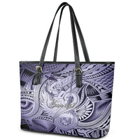 Personalised Aloha King Kamehameha Spirits Leather Tote Bag Violet Special LT9 - Polynesian Pride