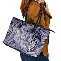 Personalised Aloha King Kamehameha Spirits Leather Tote Bag Violet Special LT9 - Polynesian Pride
