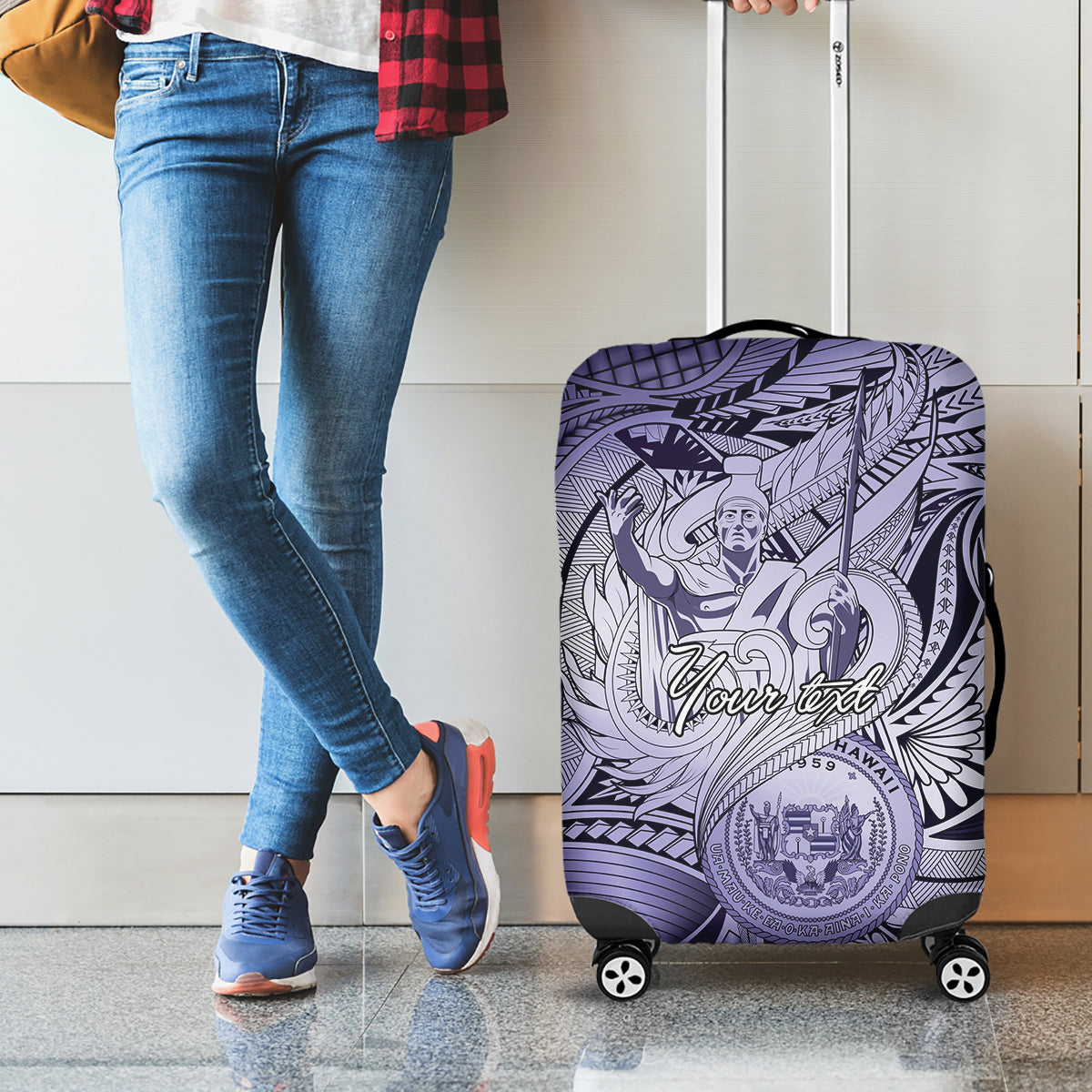 Personalised Aloha King Kamehameha Spirits Luggage Cover Violet Special