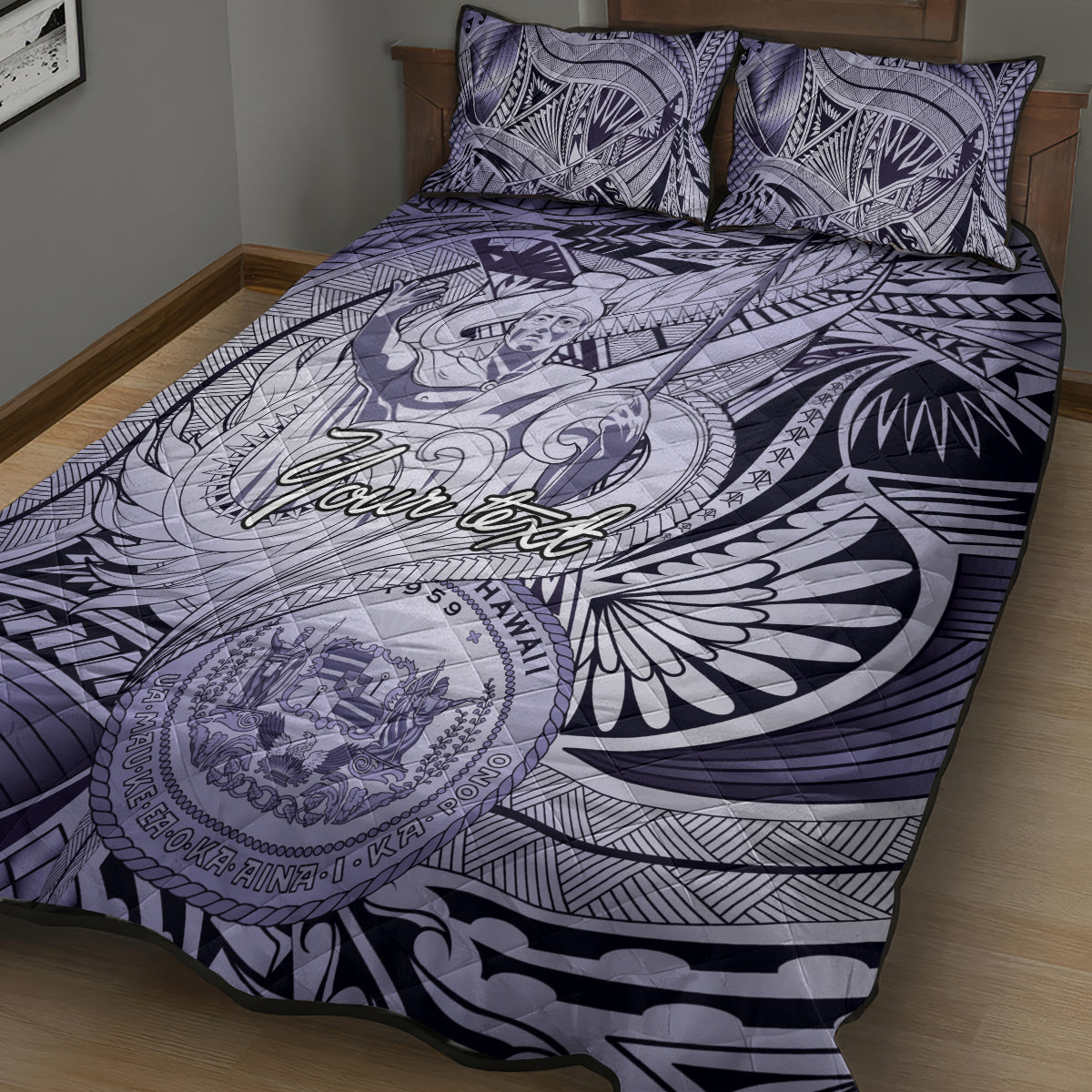 Personalised Aloha King Kamehameha Spirits Quilt Bed Set Violet Special LT9 - Polynesian Pride