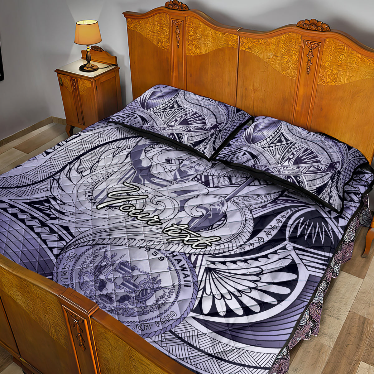 Personalised Aloha King Kamehameha Spirits Quilt Bed Set Violet Special LT9 - Polynesian Pride