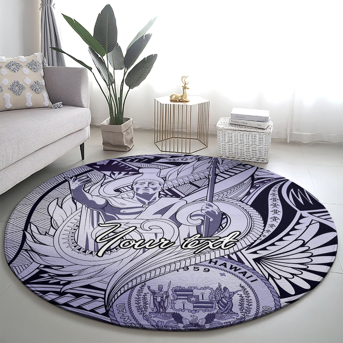 Personalised Aloha King Kamehameha Spirits Round Carpet Violet Special