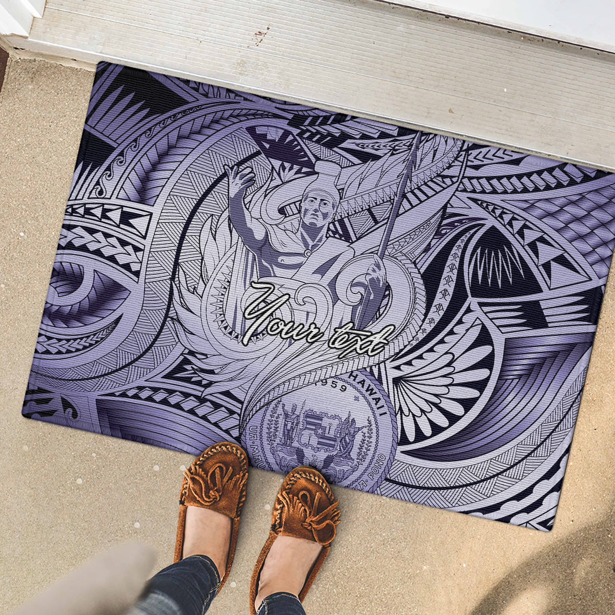 Personalised Aloha King Kamehameha Spirits Rubber Doormat Violet Special LT9 - Polynesian Pride