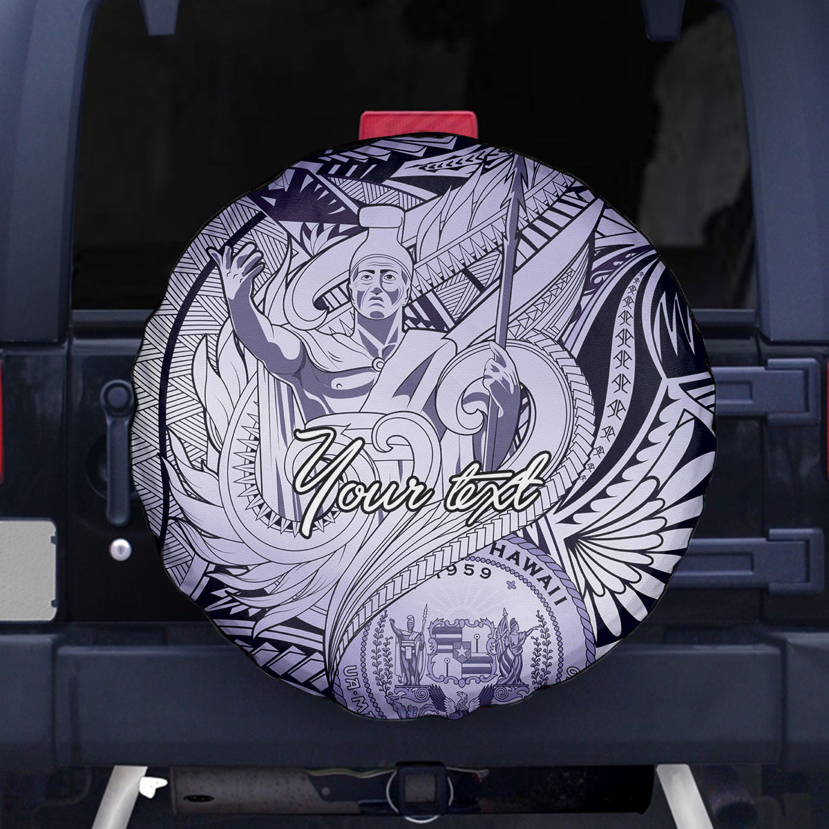 Personalised Aloha King Kamehameha Spirits Spare Tire Cover Violet Special LT9 - Polynesian Pride