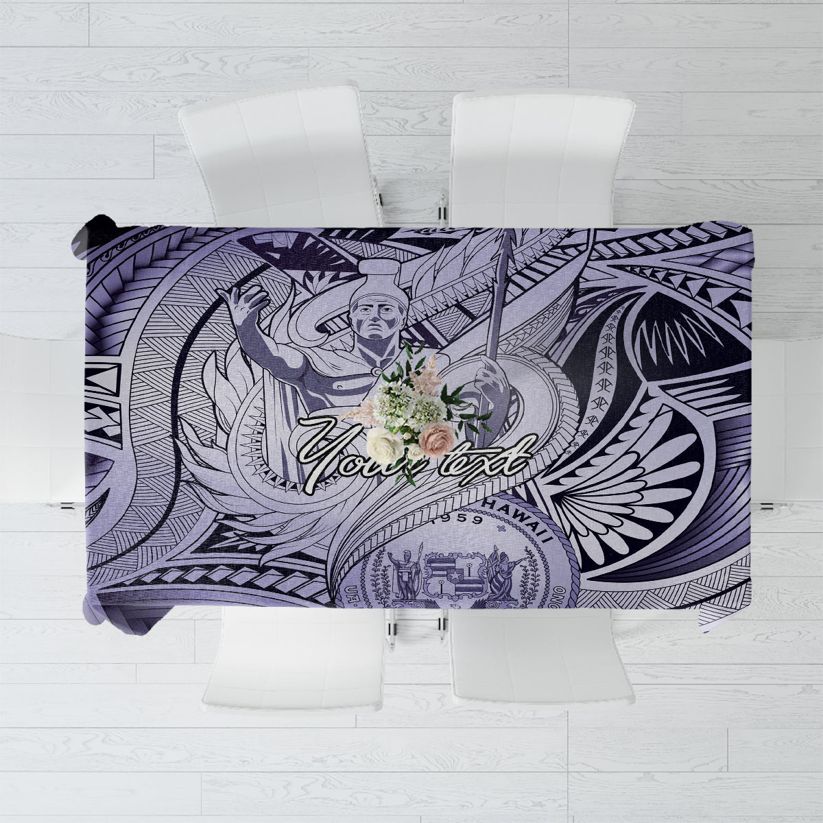 Personalised Aloha King Kamehameha Spirits Tablecloth Violet Special LT9 Violet - Polynesian Pride