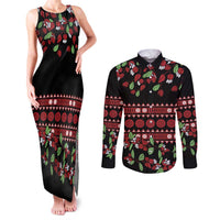 Fiji Masi Bula Tagimoucia Flowers Couples Matching Tank Maxi Dress and Long Sleeve Button Shirt