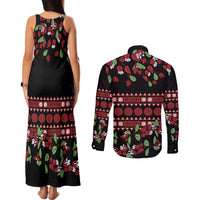 Fiji Masi Bula Tagimoucia Flowers Couples Matching Tank Maxi Dress and Long Sleeve Button Shirt