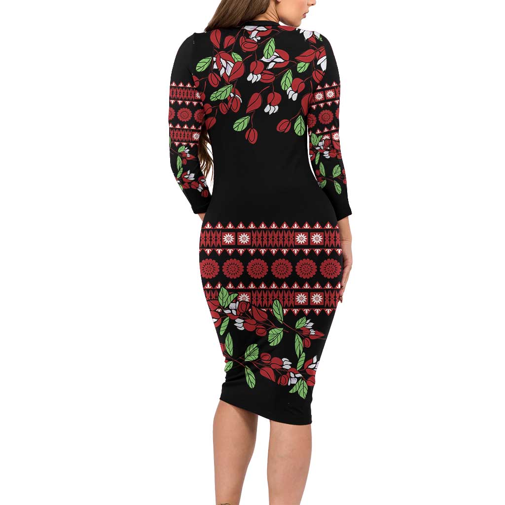 Fiji Masi Bula Tagimoucia Flowers Family Matching Long Sleeve Bodycon Dress and Hawaiian Shirt