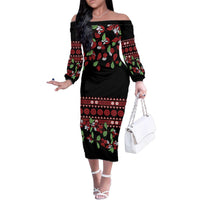 Fiji Masi Bula Tagimoucia Flowers Family Matching Off The Shoulder Long Sleeve Dress and Hawaiian Shirt