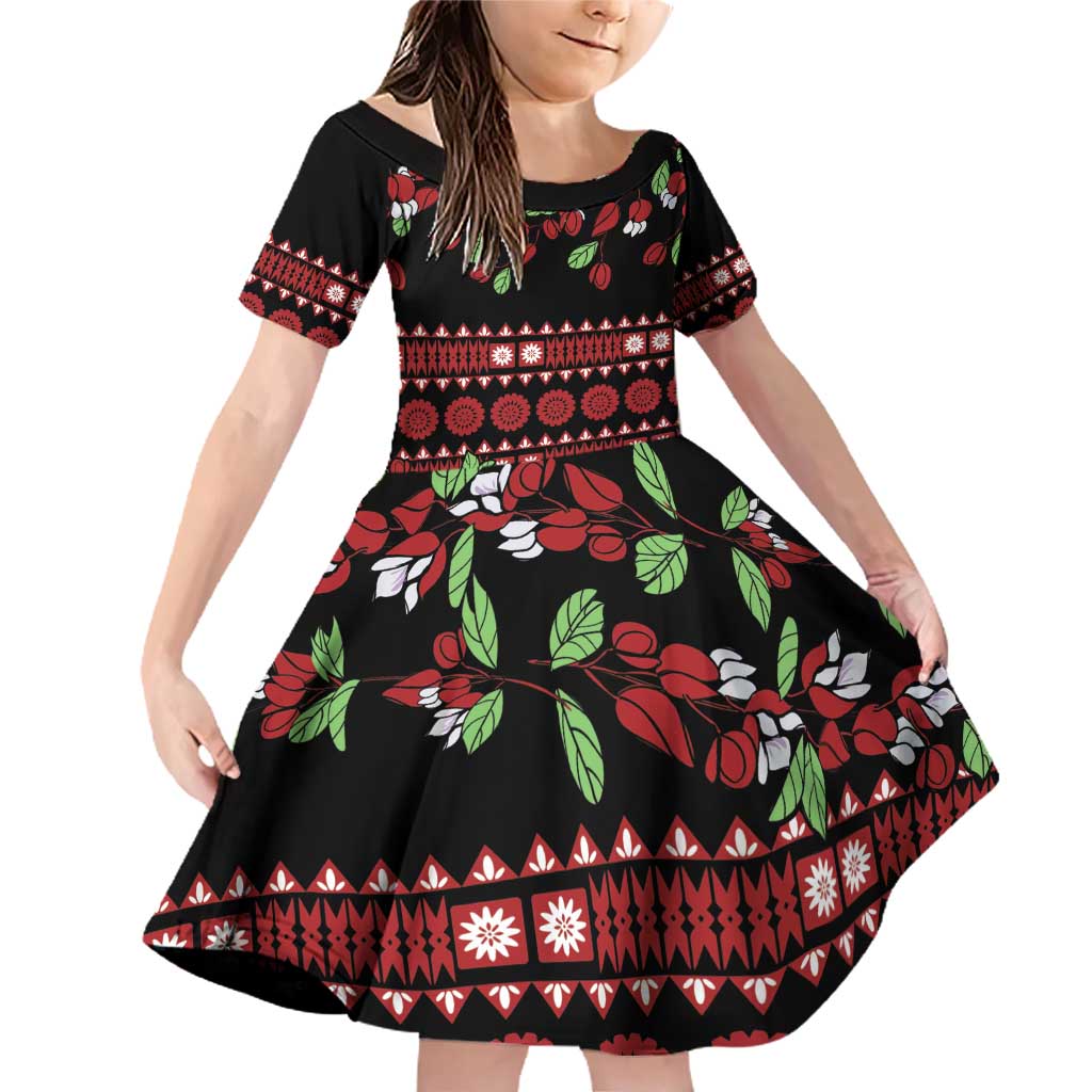 Fiji Masi Bula Tagimoucia Flowers Family Matching Off Shoulder Short Dress and Hawaiian Shirt