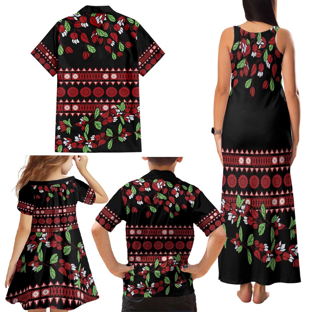 Fiji Masi Bula Tagimoucia Flowers Family Matching Tank Maxi Dress and Hawaiian Shirt