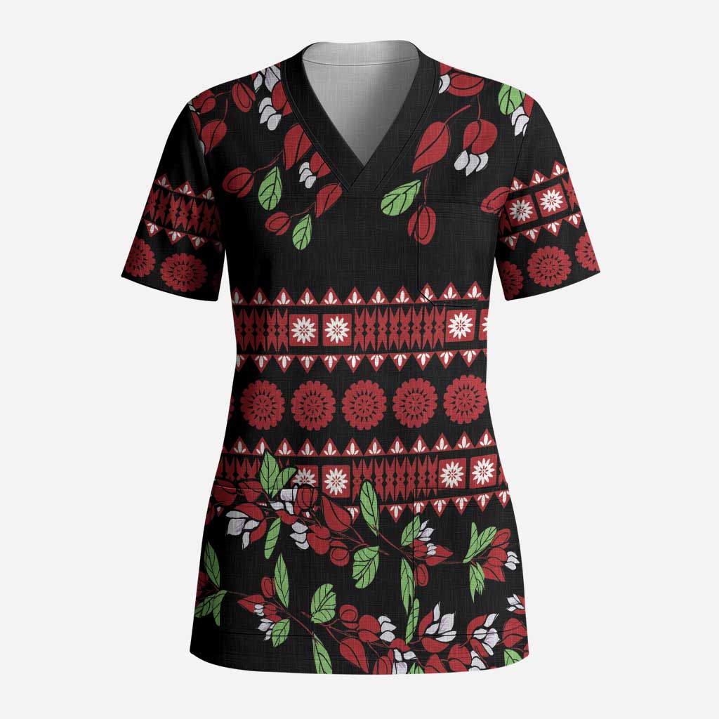 Fiji Masi Bula Tagimoucia Flowers Scrub Top - Polynesian Pride