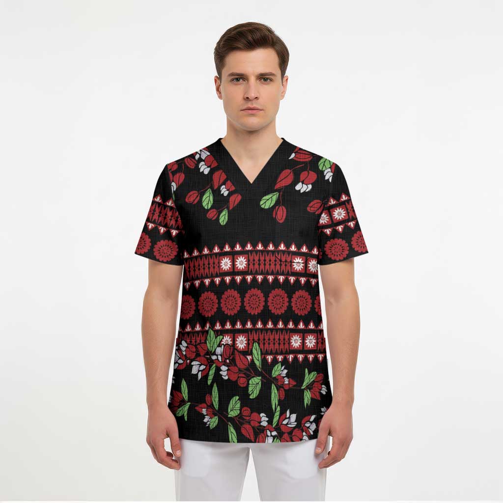 Fiji Masi Bula Tagimoucia Flowers Scrub Top - Polynesian Pride