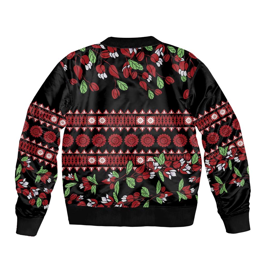 Fiji Masi Bula Tagimoucia Flowers Sleeve Zip Bomber Jacket