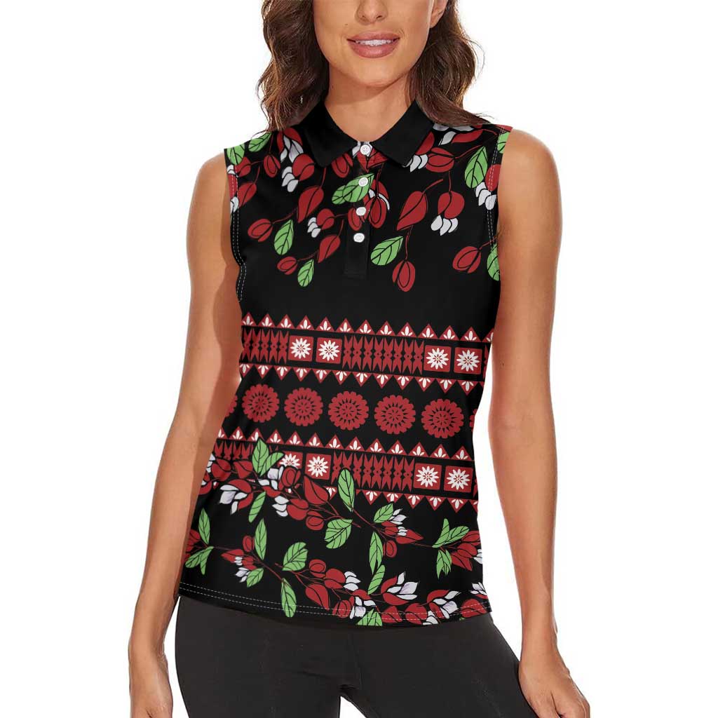 Fiji Masi Bula Tagimoucia Flowers Women Sleeveless Polo Shirt