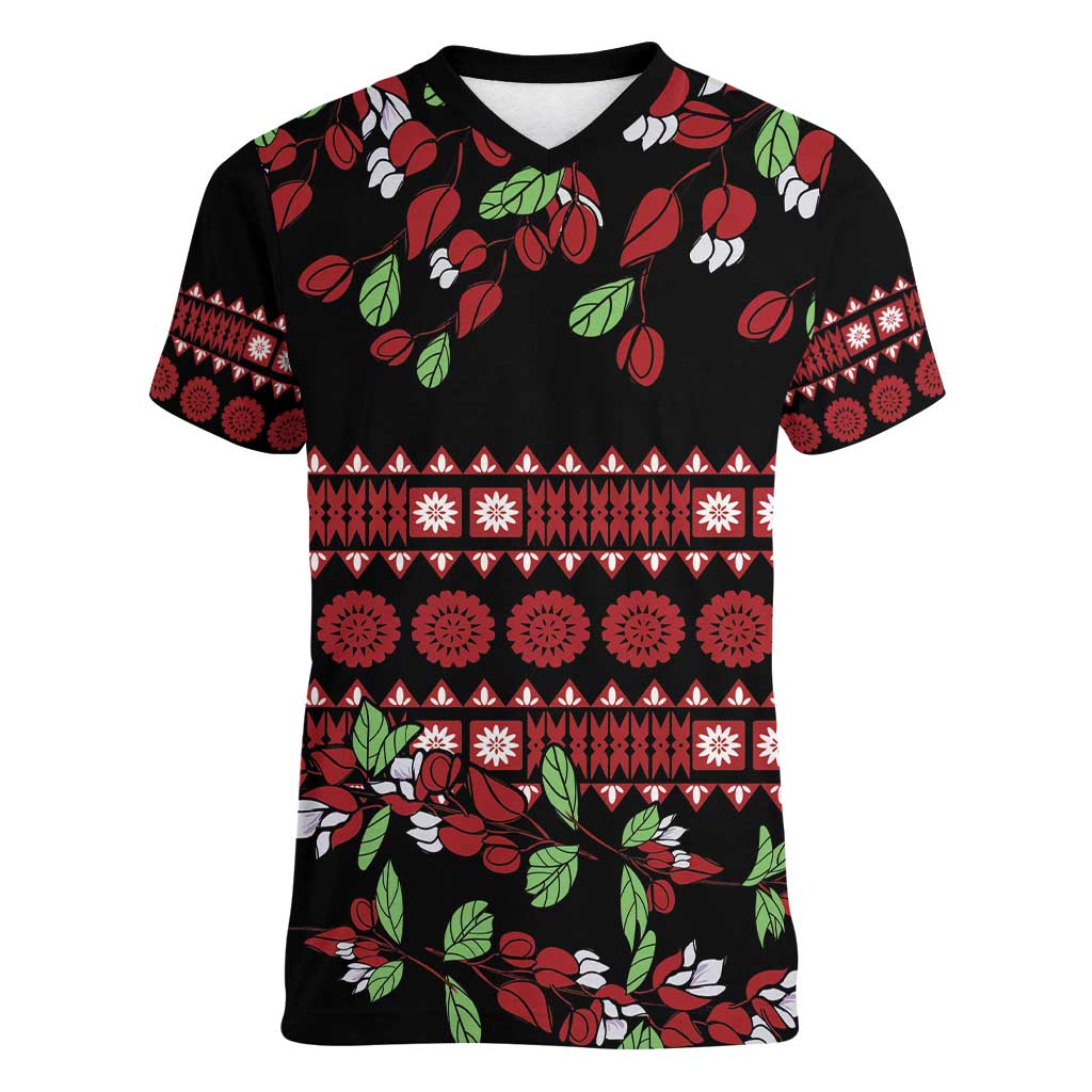 Fiji Masi Bula Tagimoucia Flowers Women V-Neck T-Shirt