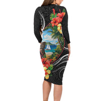 Hafa Adai Guam Family Matching Long Sleeve Bodycon Dress and Hawaiian Shirt Guahan Seal Chamorro Stones Tribal