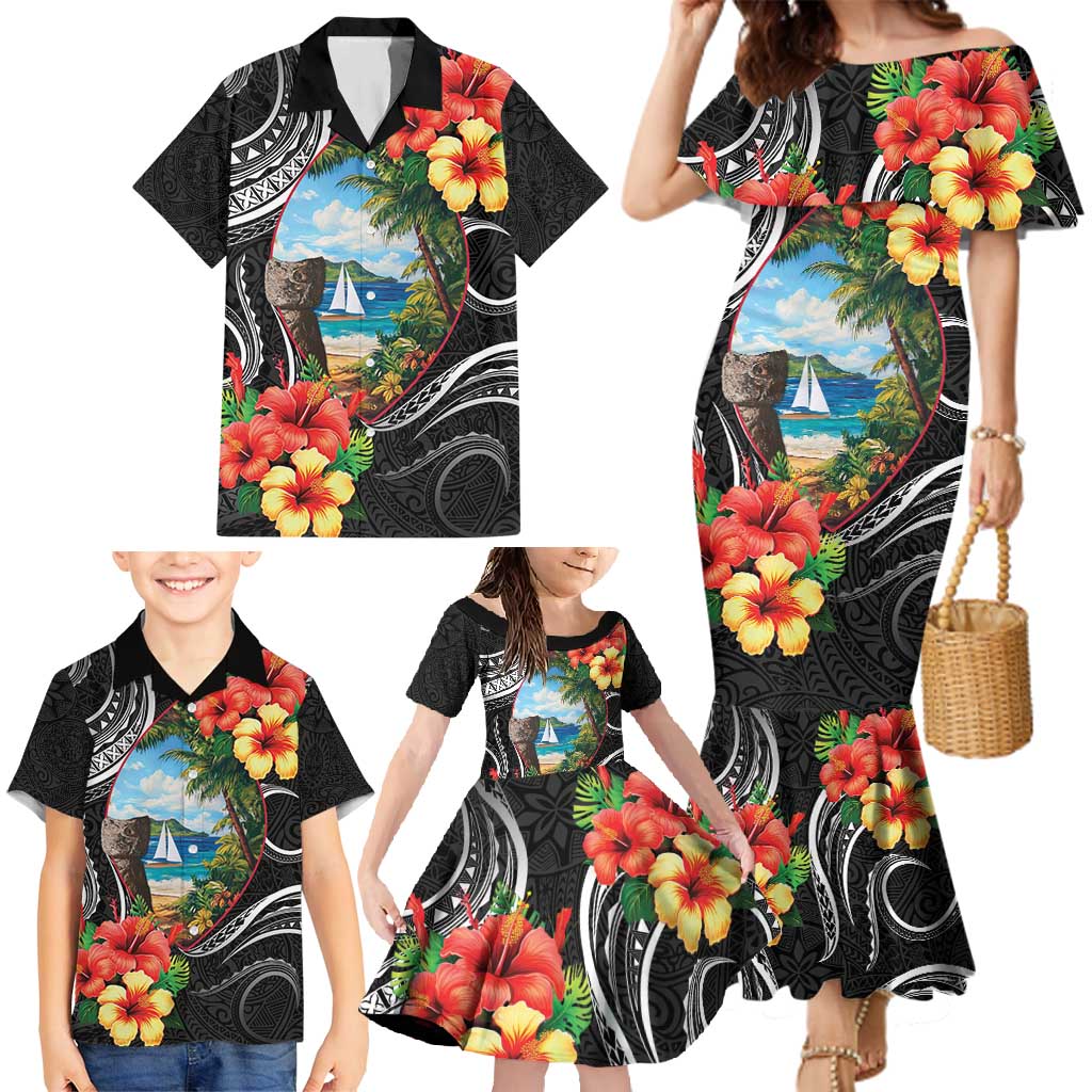 Hafa Adai Guam Family Matching Mermaid Dress and Hawaiian Shirt Guahan Seal Chamorro Stones Tribal