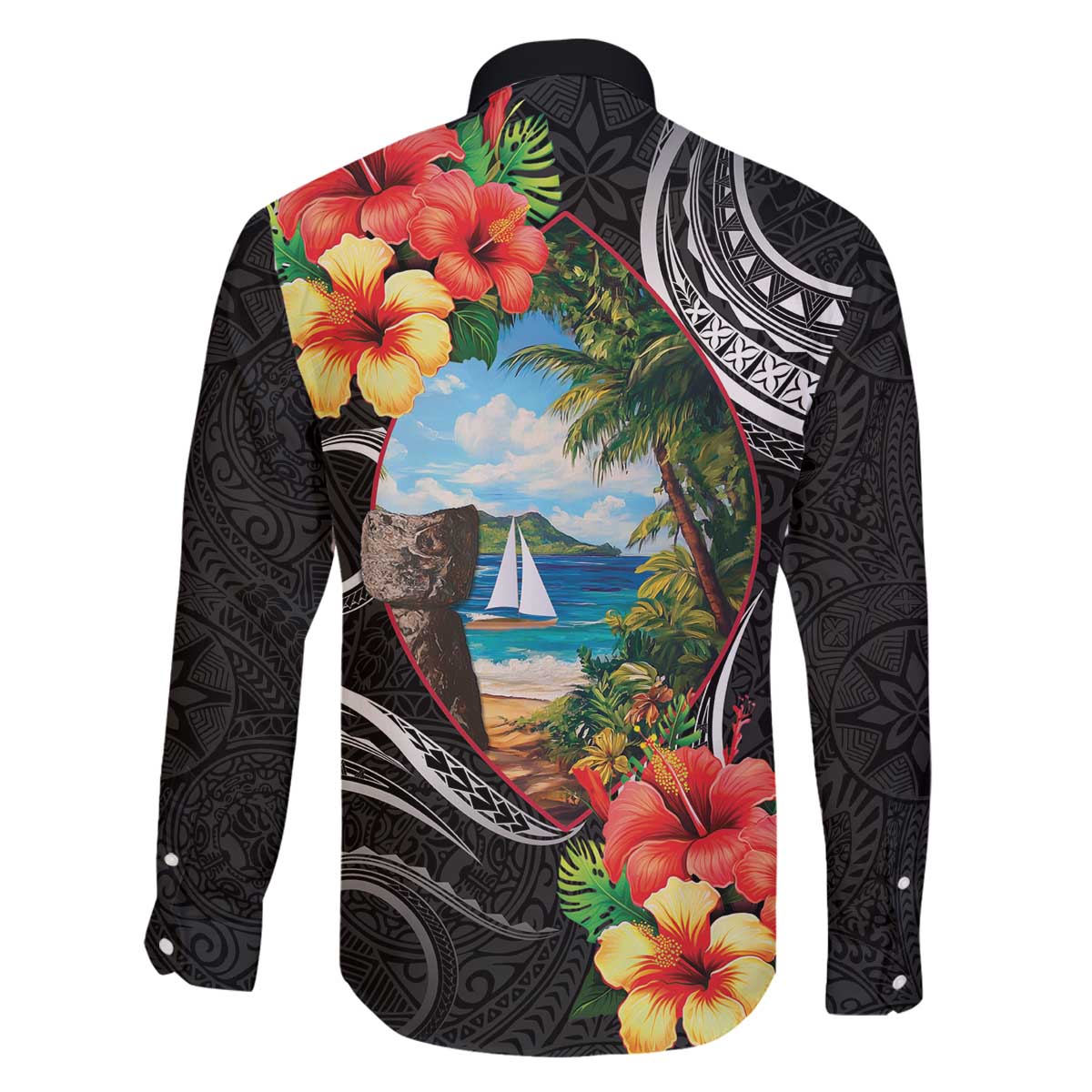 Hafa Adai Guam Family Matching Off The Shoulder Long Sleeve Dress and Hawaiian Shirt Guahan Seal Chamorro Stones Tribal