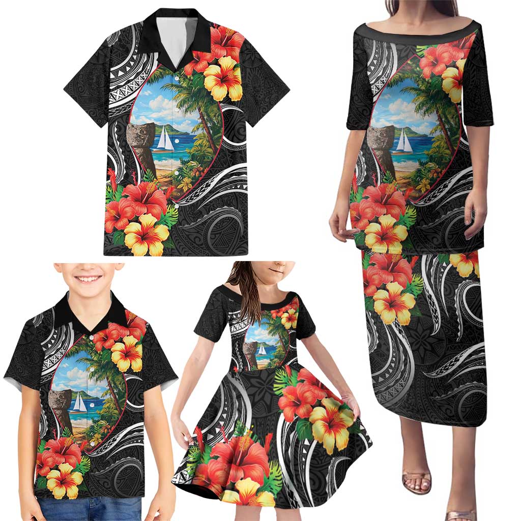 Hafa Adai Guam Family Matching Puletasi and Hawaiian Shirt Guahan Seal Chamorro Stones Tribal