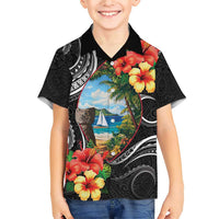 Hafa Adai Guam Family Matching Short Sleeve Bodycon Dress and Hawaiian Shirt Guahan Seal Chamorro Stones Tribal