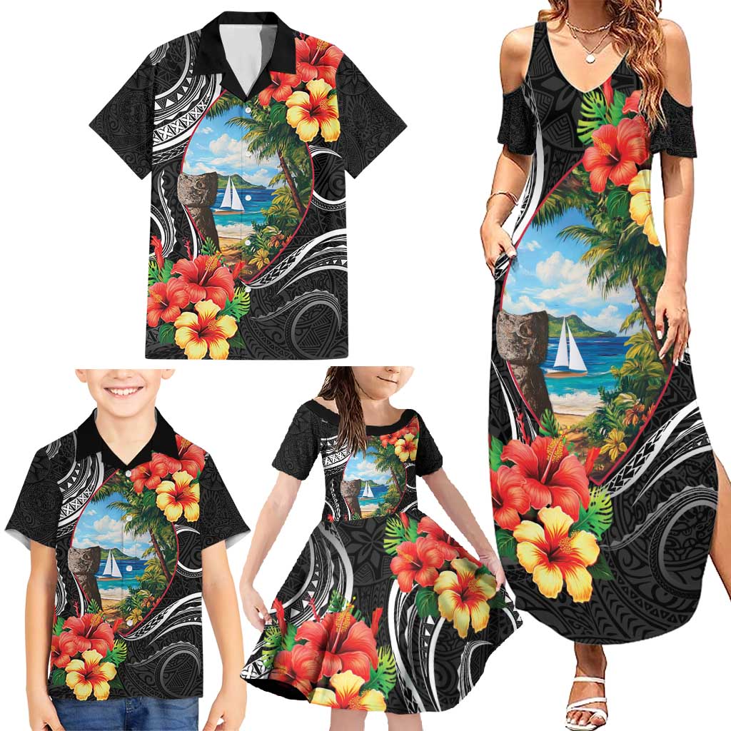 Hafa Adai Guam Family Matching Summer Maxi Dress and Hawaiian Shirt Guahan Seal Chamorro Stones Tribal