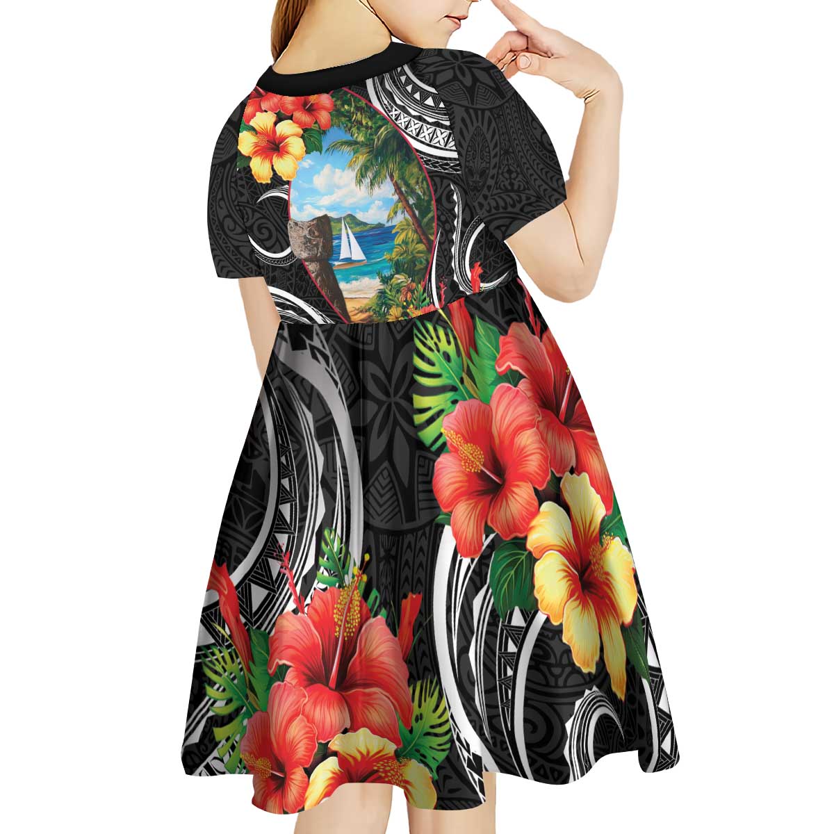 Hafa Adai Guam Kid Short Sleeve Dress Guahan Seal Chamorro Stones Tribal