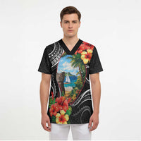 Hafa Adai Guam Scrub Top Guahan Seal Chamorro Stones Tribal LT9 - Polynesian Pride