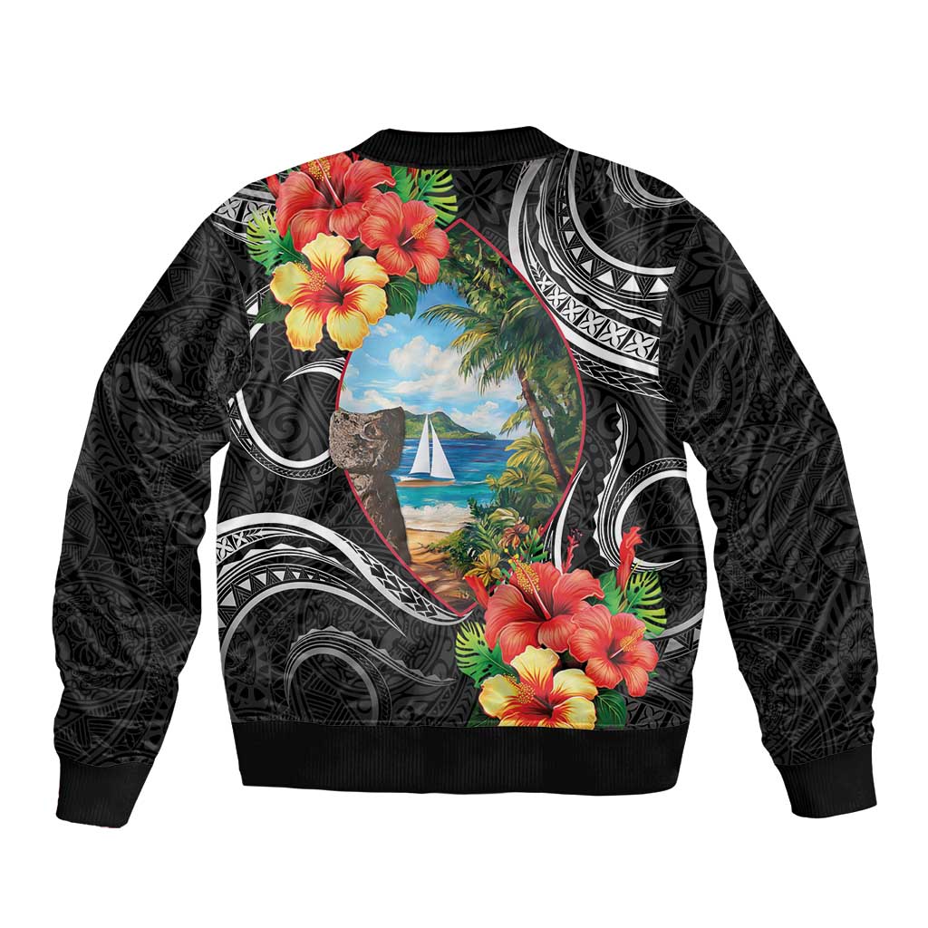 Hafa Adai Guam Sleeve Zip Bomber Jacket Guahan Seal Chamorro Stones Tribal