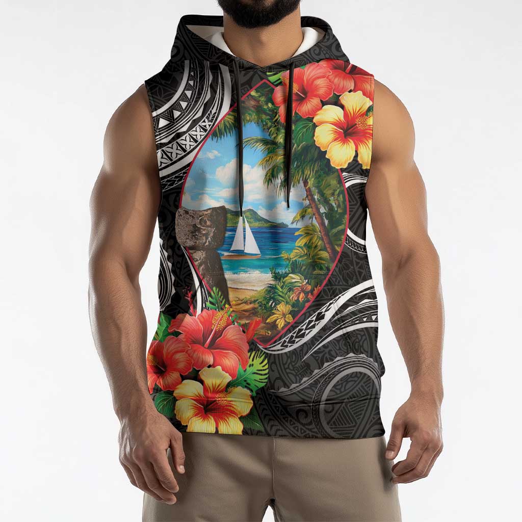 Hafa Adai Guam Sleeveless Hoodie Guahan Seal Chamorro Stones Tribal - Polynesian Pride